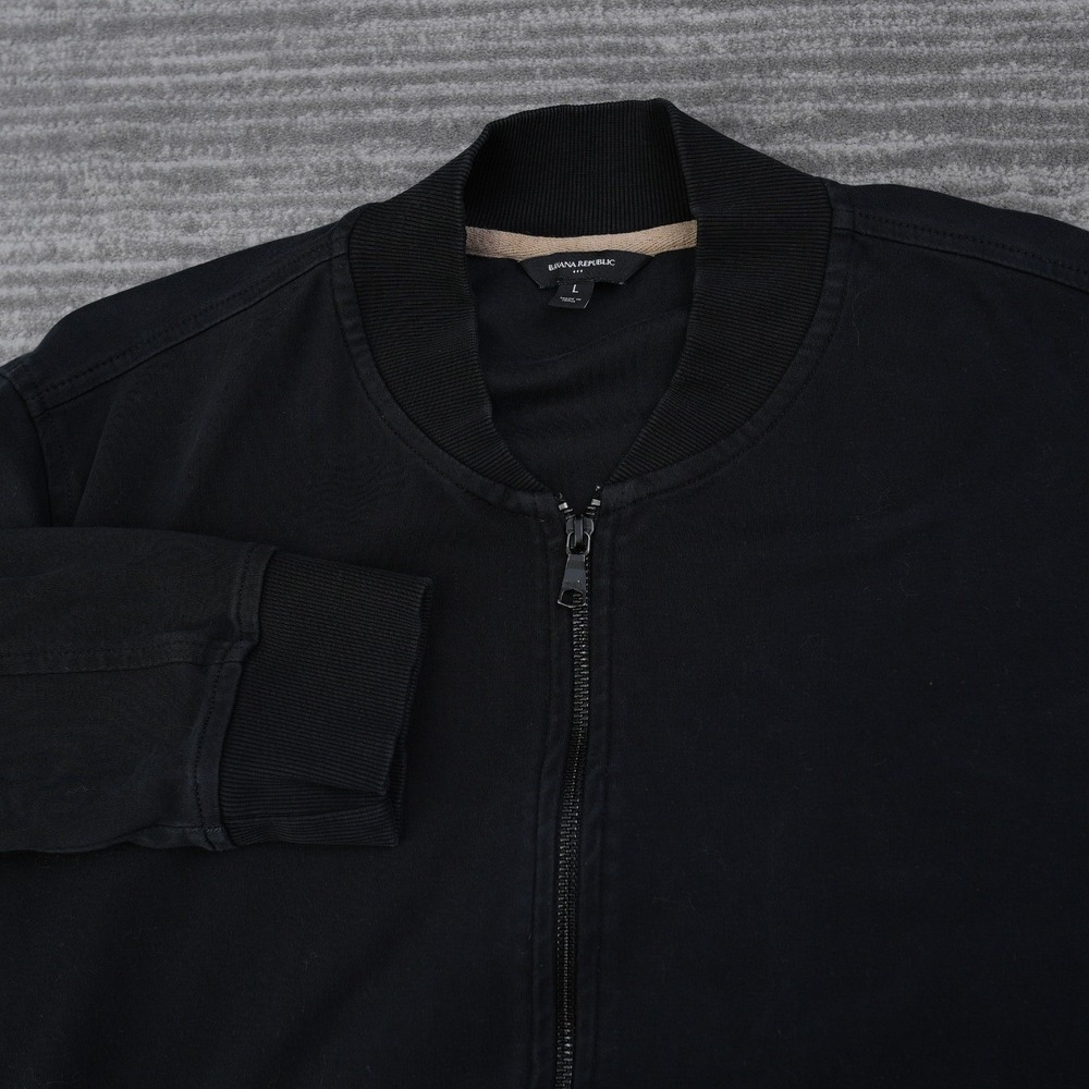 Banana Republic Bomber Jacket Men Black Solid Full Zip 100% Cotton Pockets Large